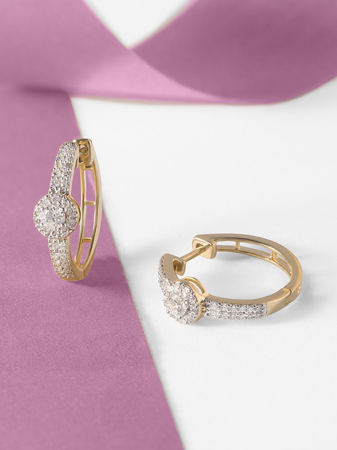 

Mia by Tanishq Women 14 KT Gold Diamond-Studded Hoop Earrings - 3.26g