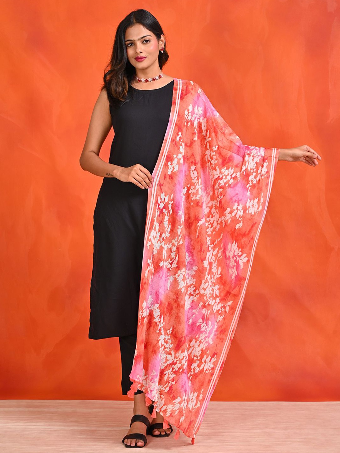 

HELLA FASHIONS Printed Dupatta, Orange