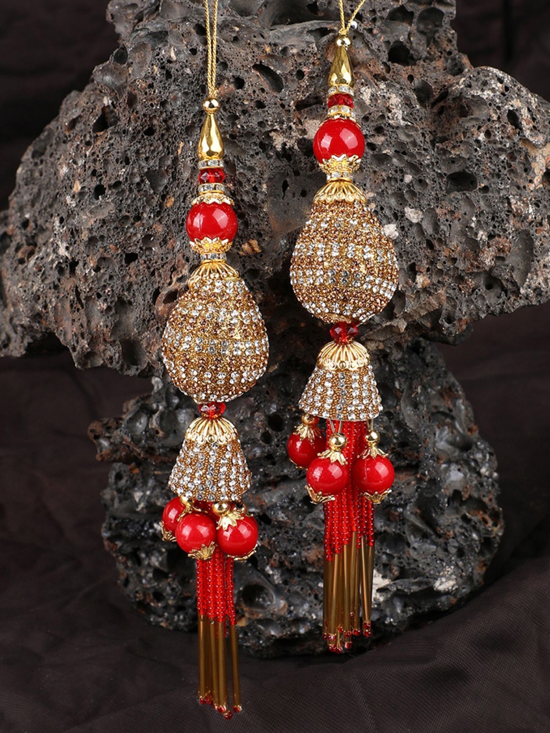 

ANIKAS CREATION Artificial Beads Studded Tassel For Blouse Saree, Red