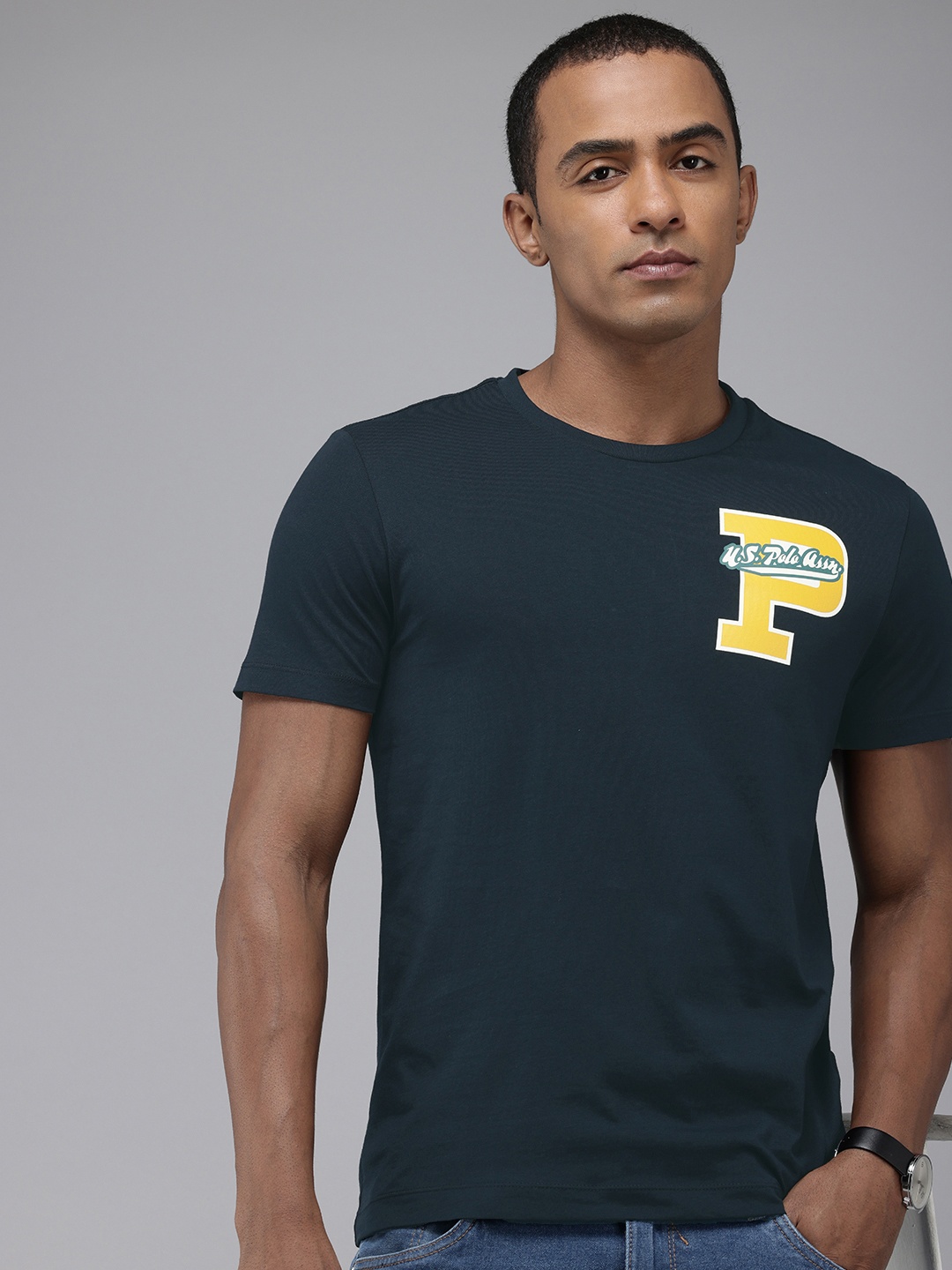

U.S. Polo Assn. Denim Co. Pure Cotton Brand Logo Printed Slim Fit T-shirt, Navy blue