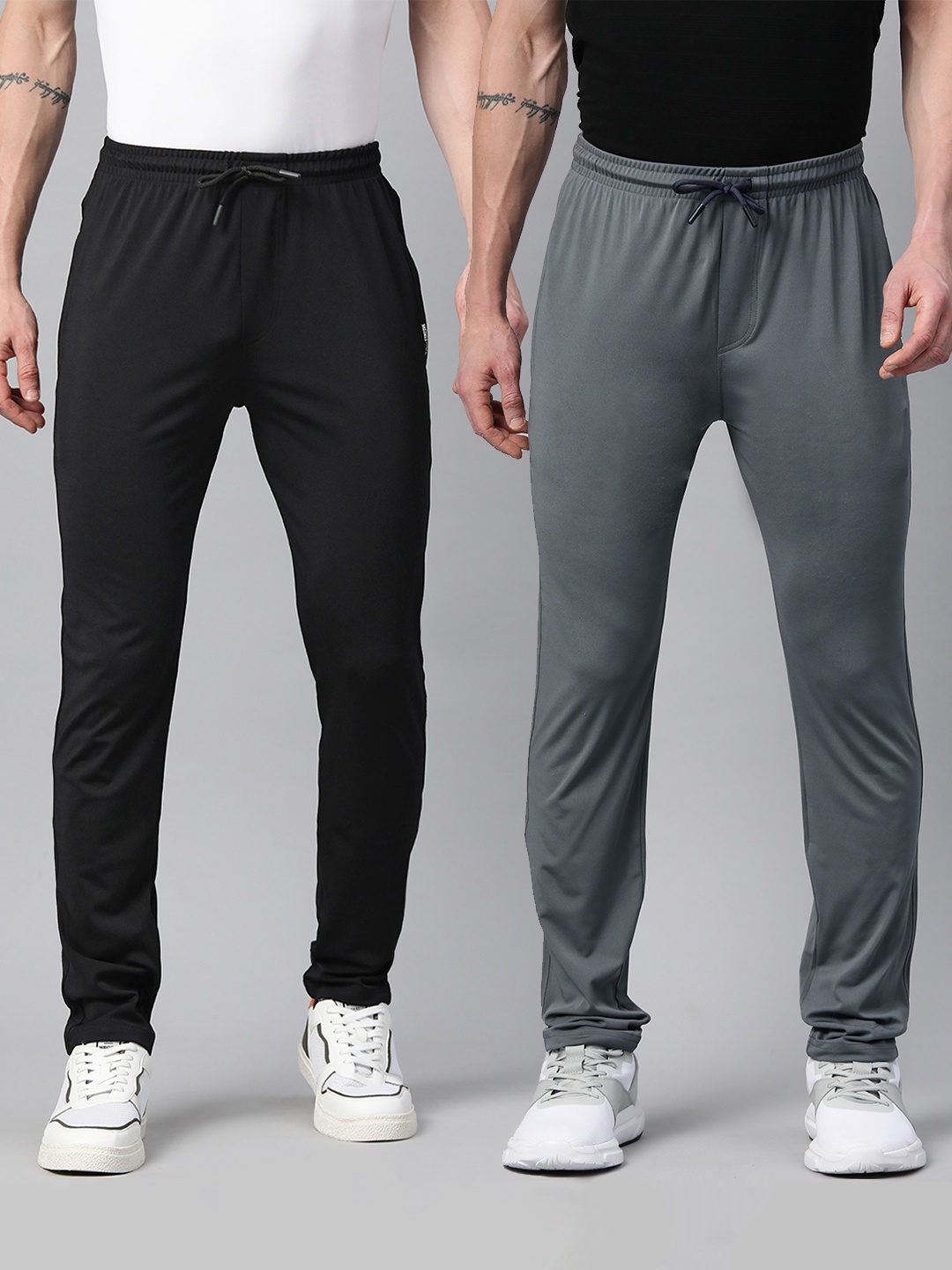 

TOM BURG Men Pack Of 2 Mid Rise Track Pants, Black