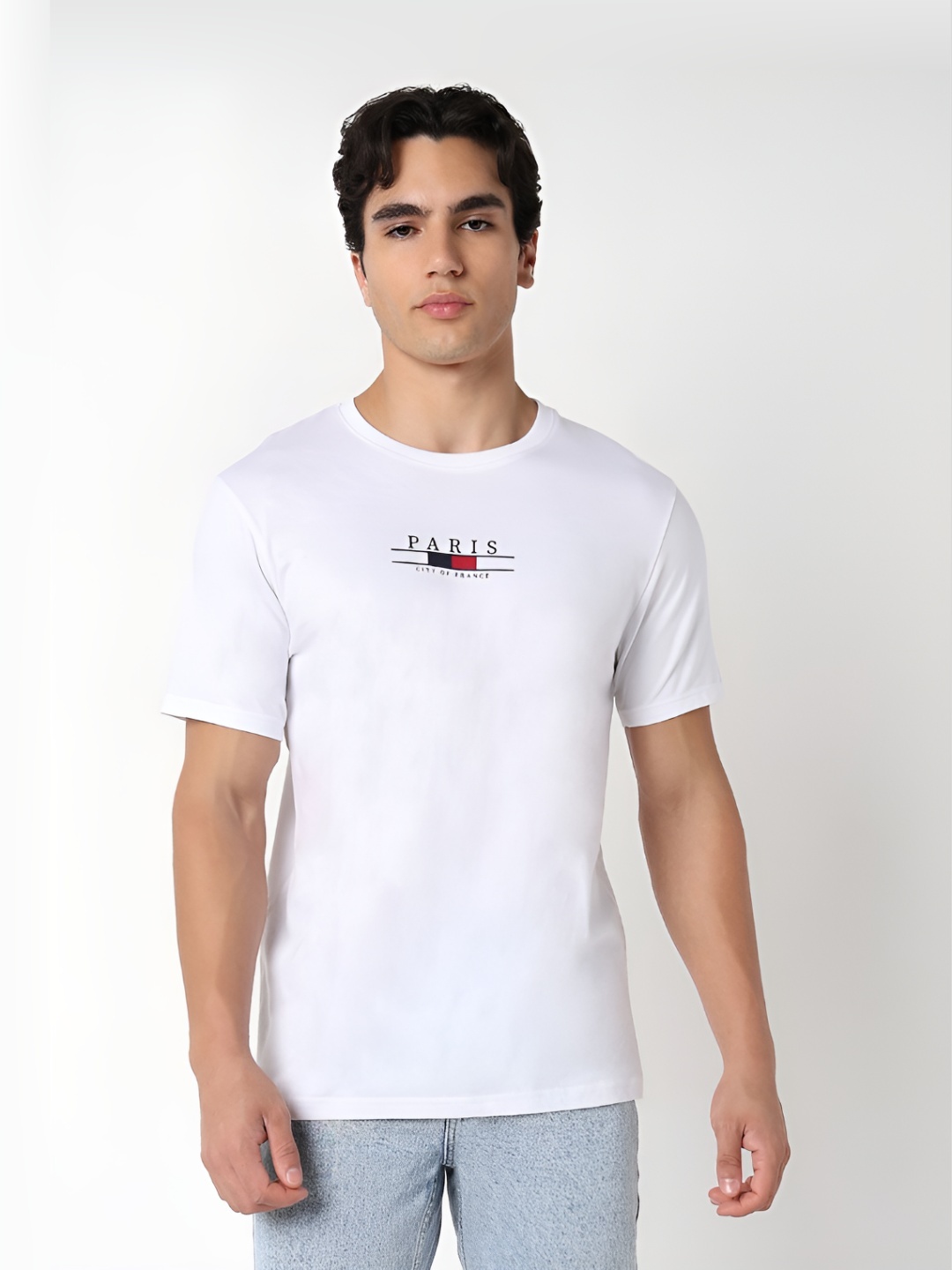 

R&B Men Solid Round Neck Cotton T-shirt, White