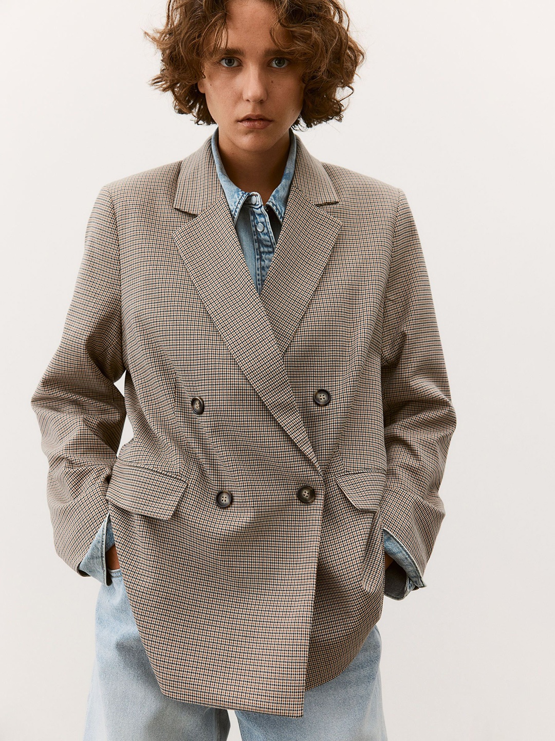 

H&M Double Breasted Blazer, Beige