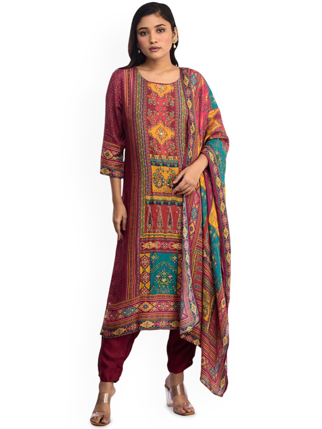 

ISHKIYA Women Floral Printed Regular Kurta with Trousers & With Dupatta, Pink