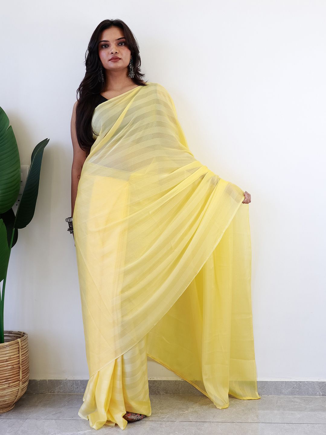 

Mitera Striped Ready to Wear Saree, Yellow