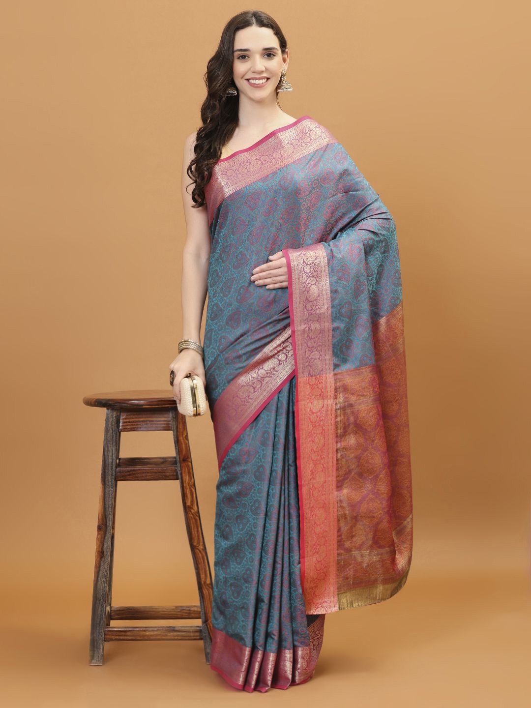 

Meena Bazaar Woven Design Zari Art Silk Saree, Blue
