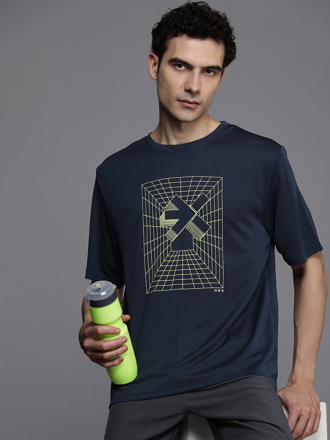 

HRX by Hrithik Roshan Men Brand Logo Printed Rapid-Dry Training T-shirt, Navy blue