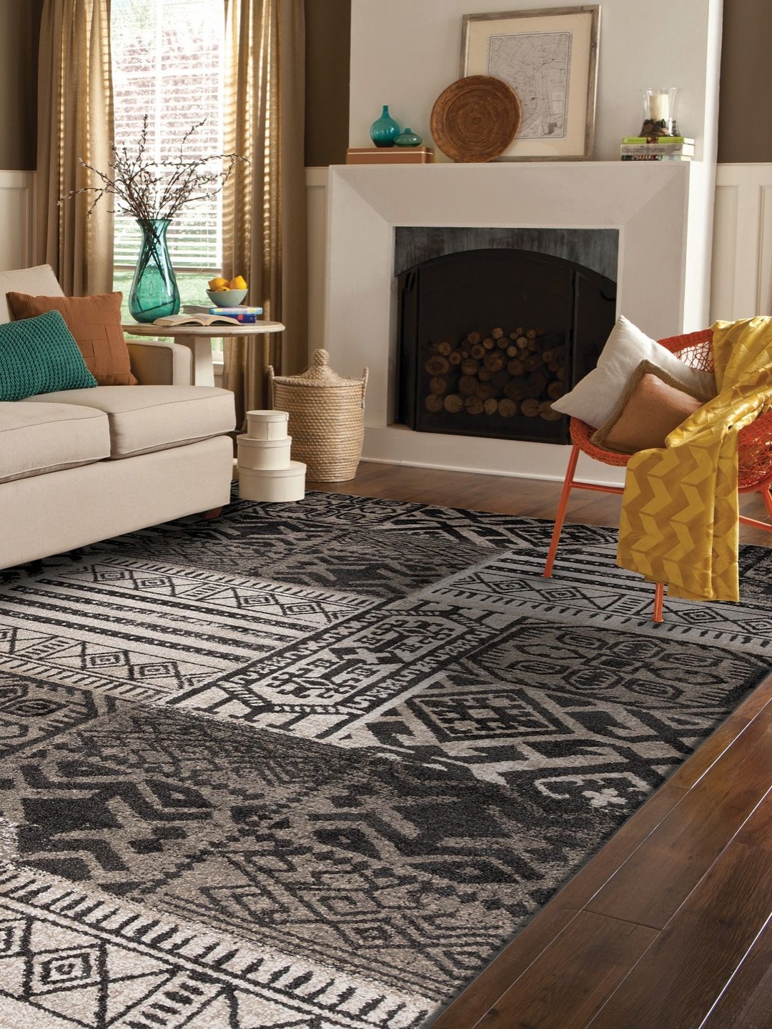 

DDecor Black Geometric Anti Skid Rectangular Carpet