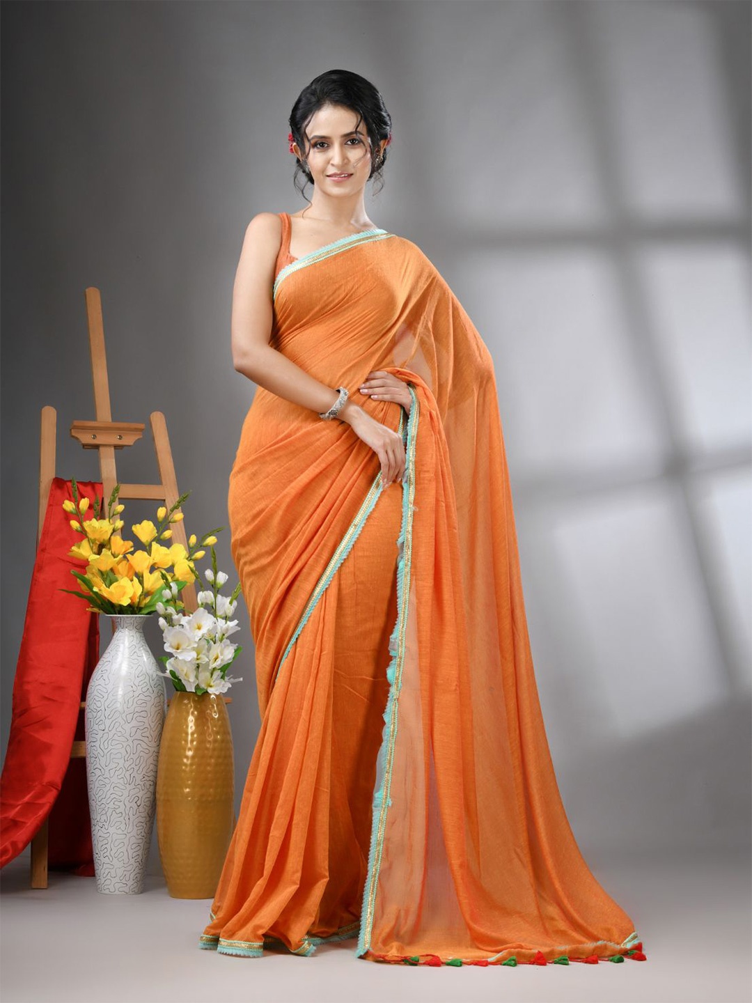 

Charukriti Gotta Patti Pure Cotton Saree, Orange