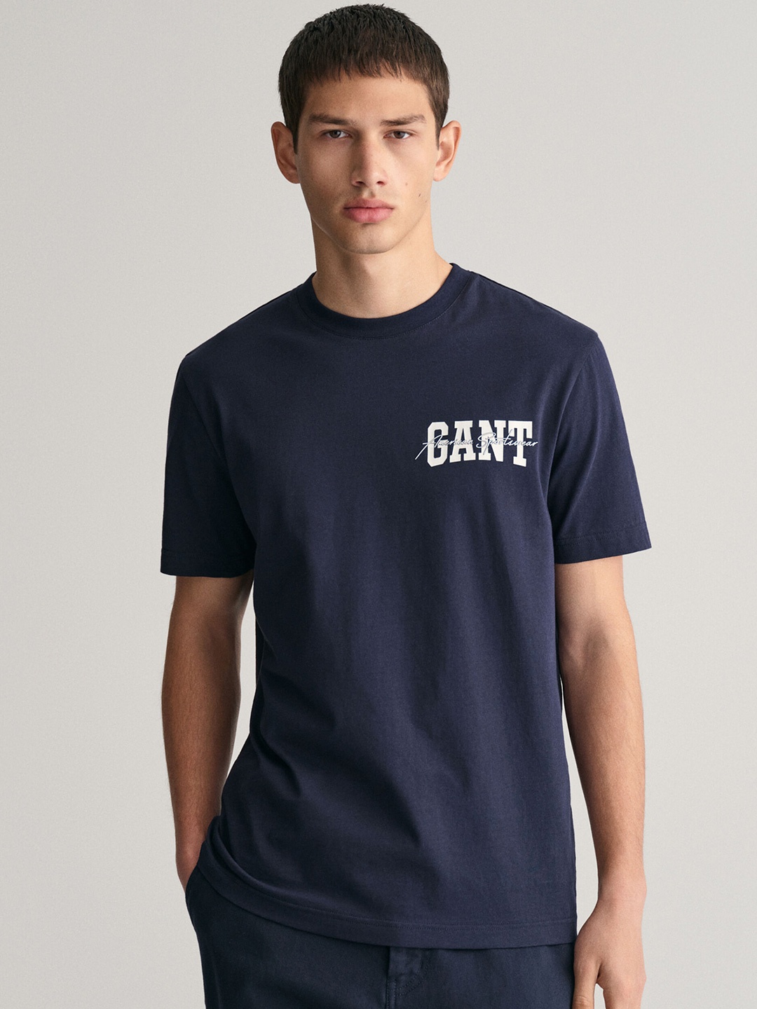 

GANT Solid Round Neck Regular Fit T-Shirt, Blue