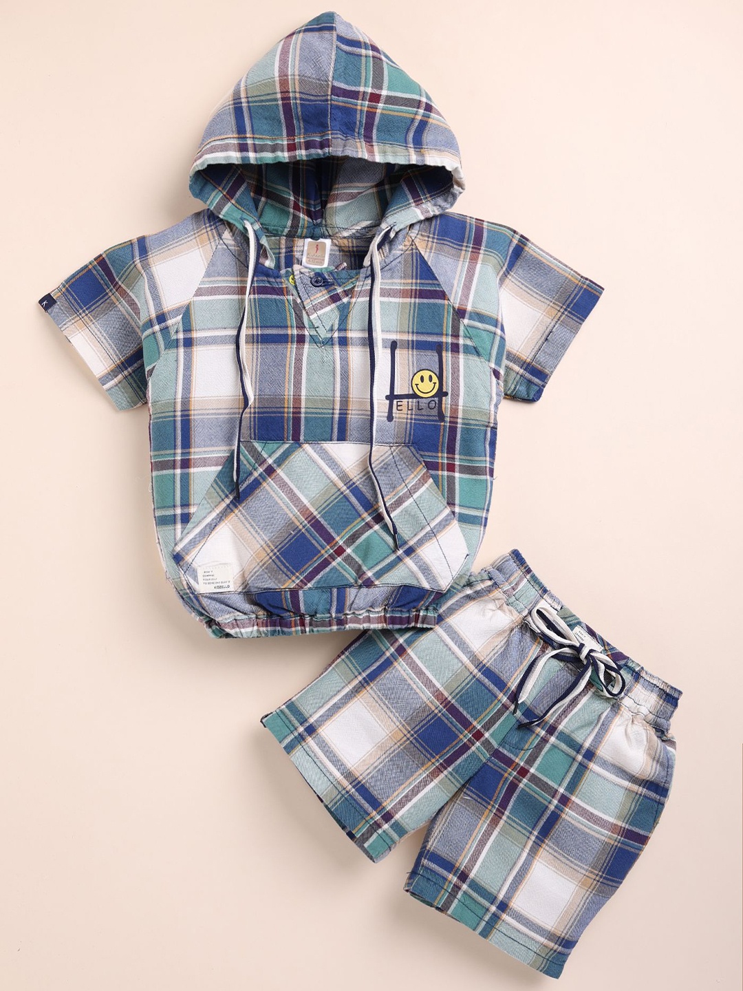 

BAESD Boys Checked T-shirt with Shorts, Green