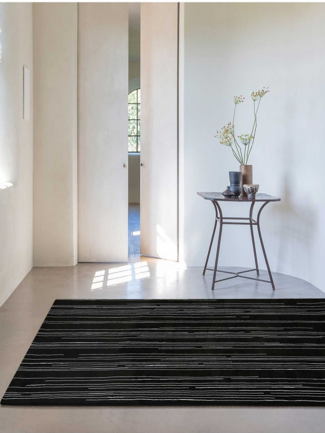 

DDecor Black Striped Anti-Skid Rectangular Carpet