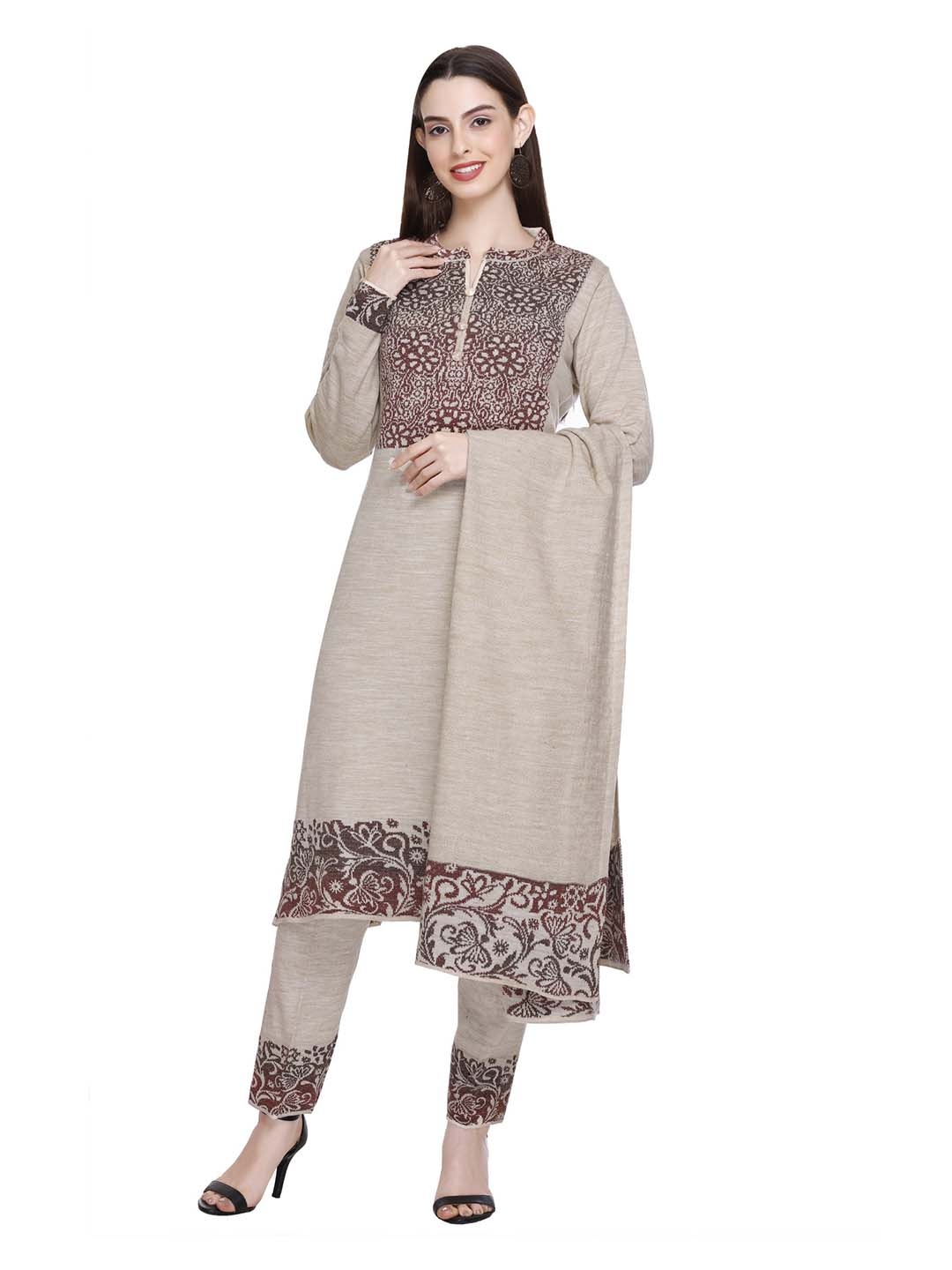 

MONTREX Women Floral Regular Kurta with Trousers & With Dupatta, Beige