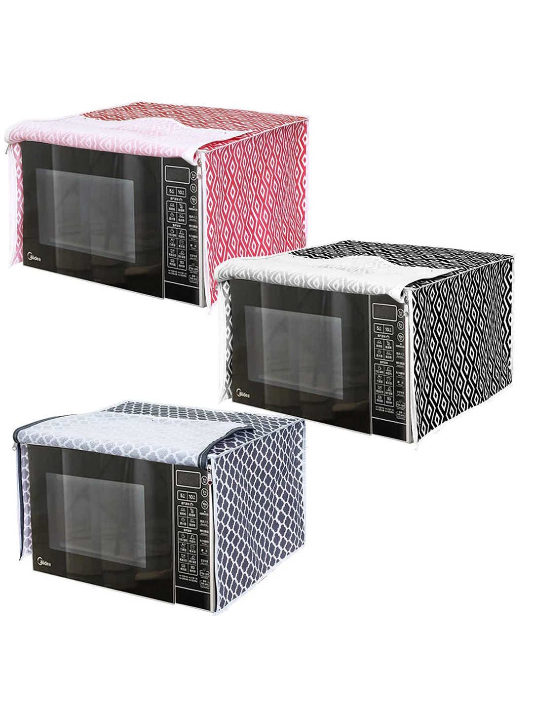 

prettykrafts Black & Red 3 Pieces Reusable Microwave Oven Cover