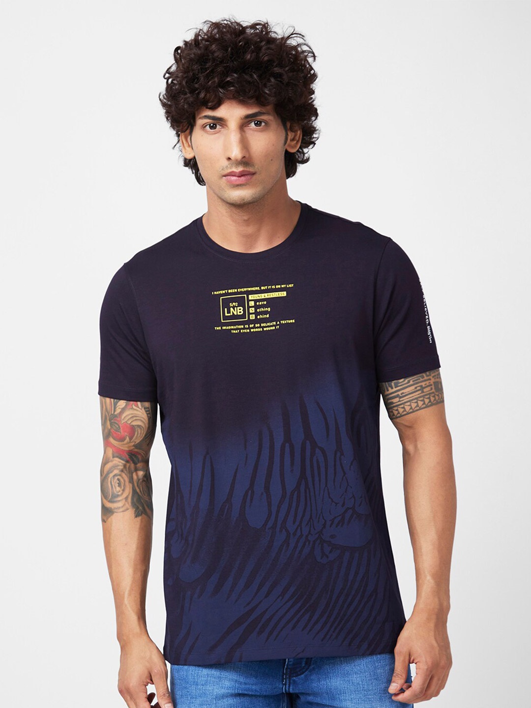 

SPYKAR Abstract Printed Slim Fit T-shirt, Blue