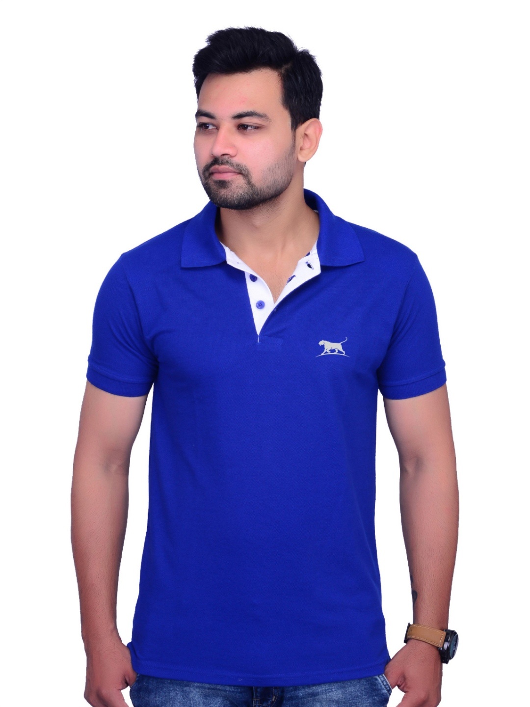 

LA MILANO Men Polo Collar Cotton Slim Fit T-shirt, Blue