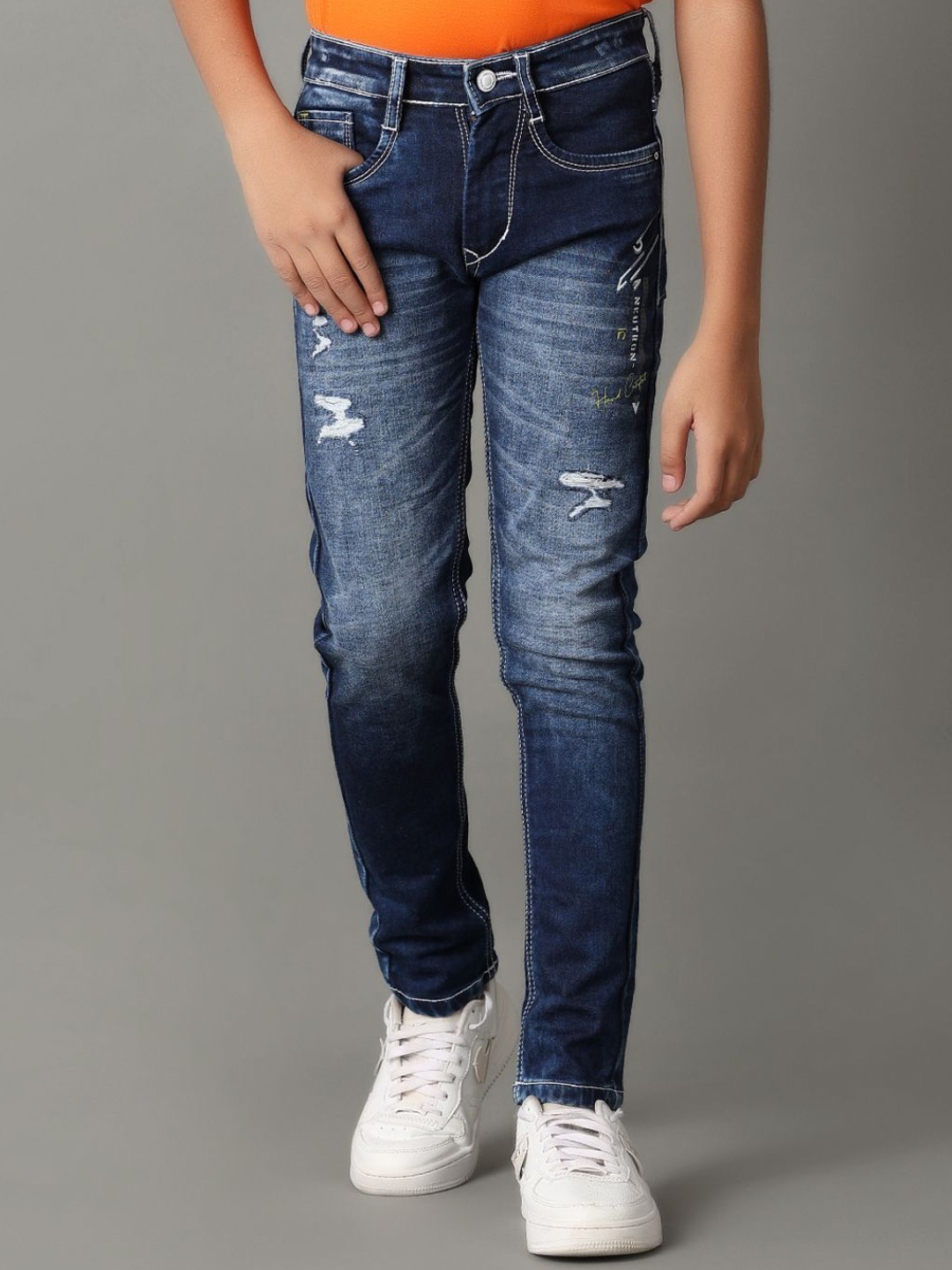 

V-Mart Boys Low Distress Slim Fit Jeans, Navy blue