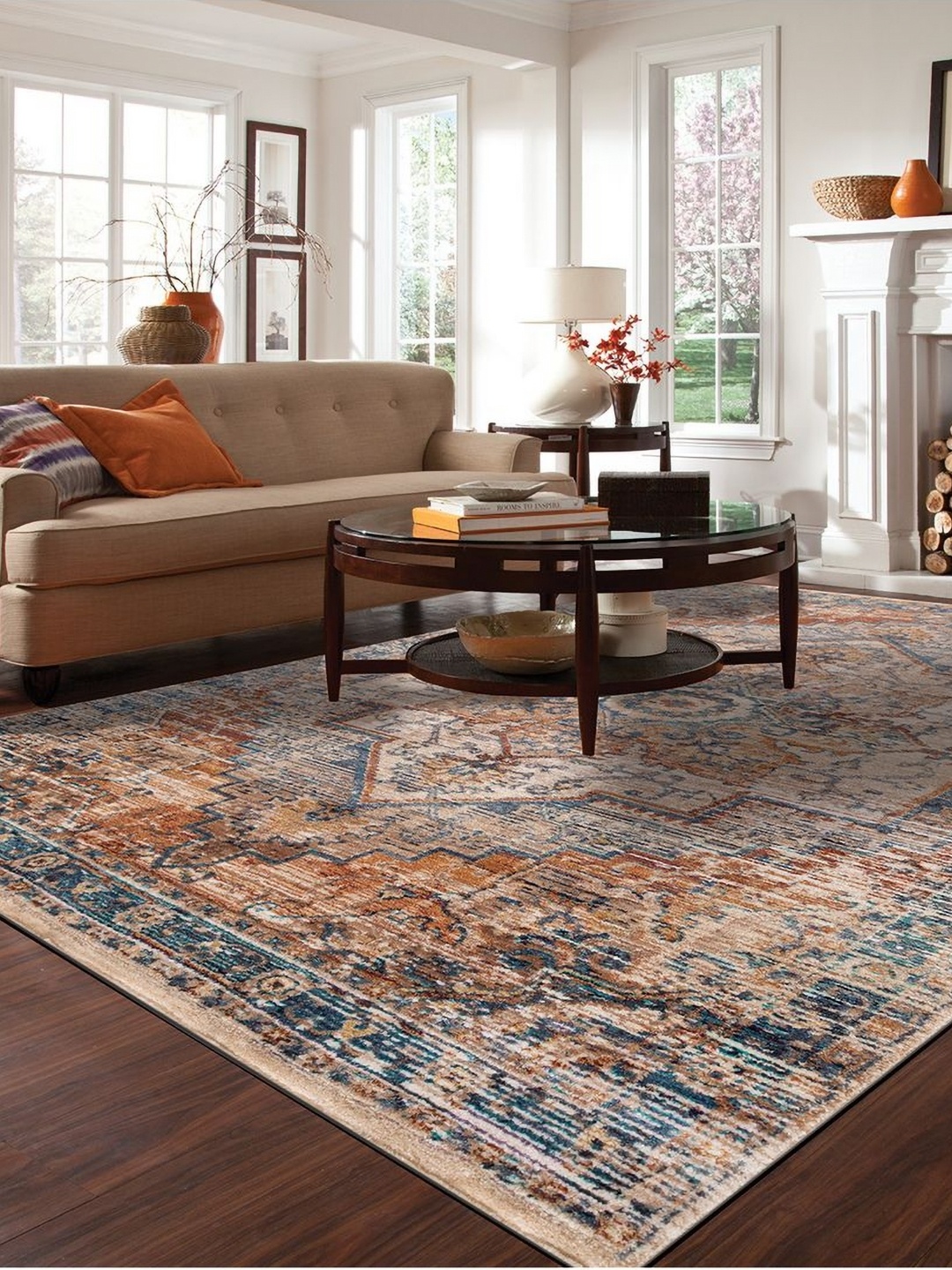 

DDecor Beige Floral Anti-Skid Rectangular Carpet