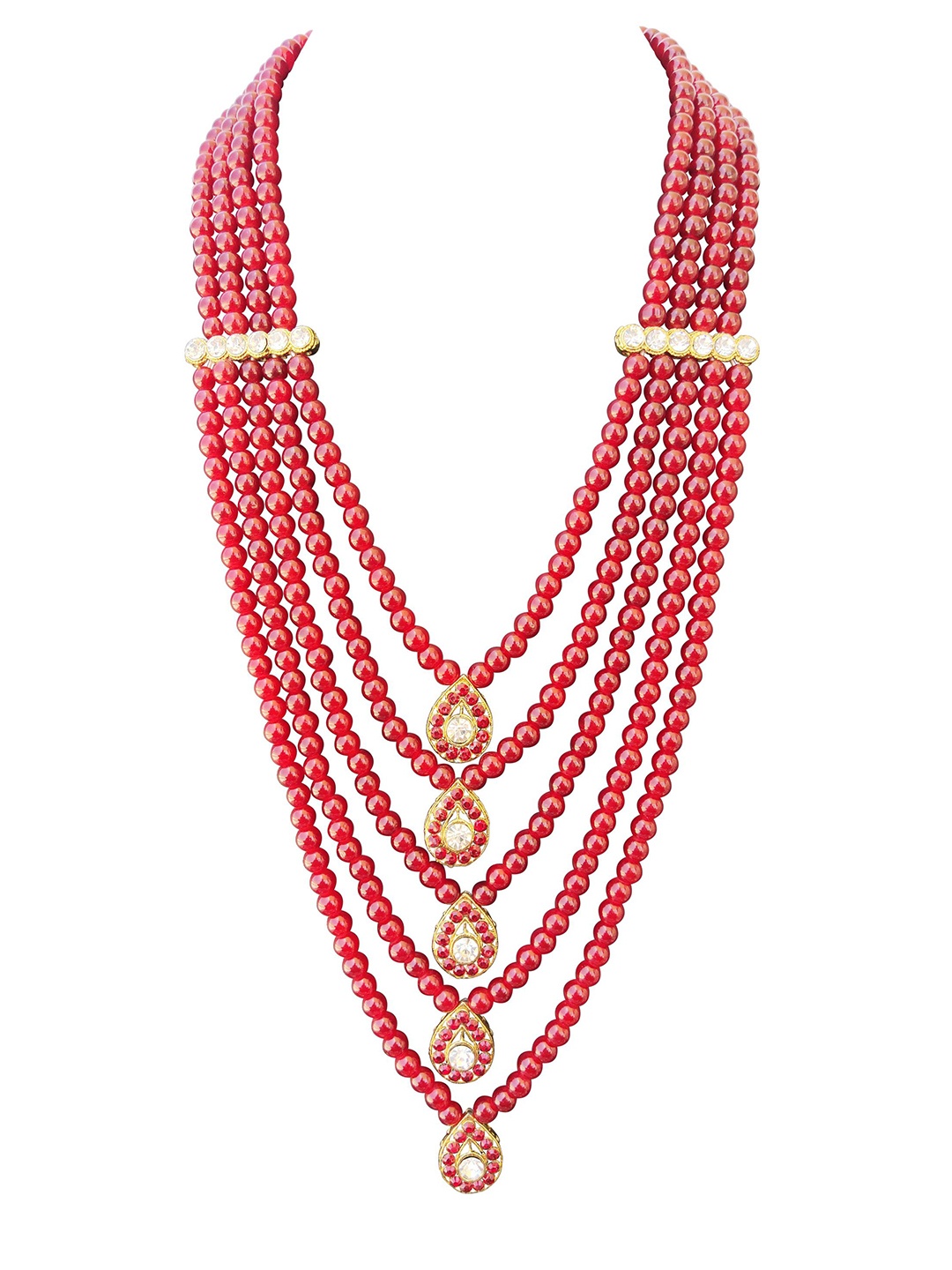 

Radhe Creation Men Gold-Plated Kundan Studded & Pearls Beaded Six Layered Necklace