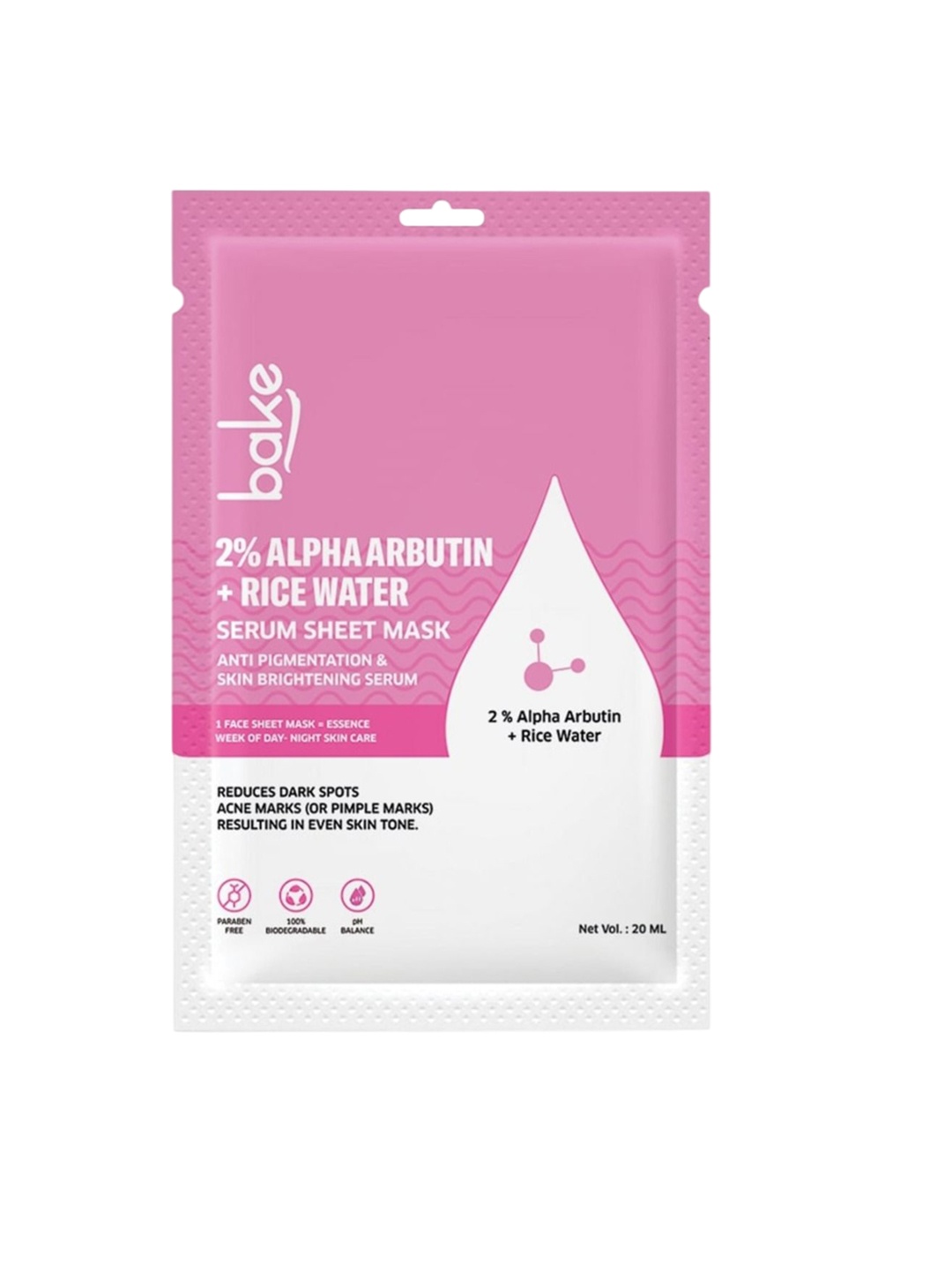 

BAKE Anti-Pigmentation & Skin Brightening Serum Sheet Mask With 2% Alpha Arbutin - 20 ml, White