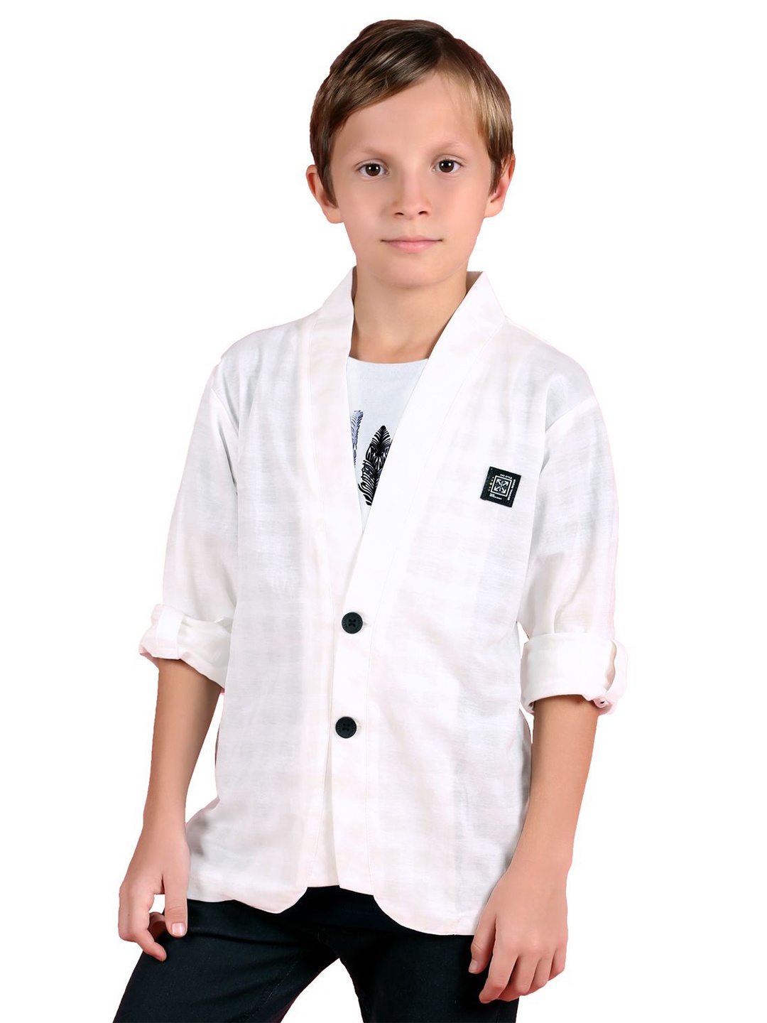 

MashUp Boys Checked Long Sleeve Shirt With printed T-Shirt, White