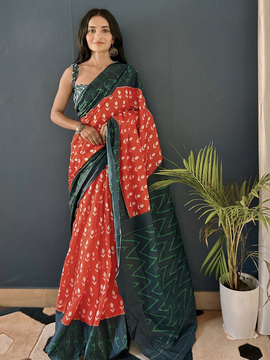 

Anouk Ethnic Motifs Pure Cotton Bagh Saree, Red