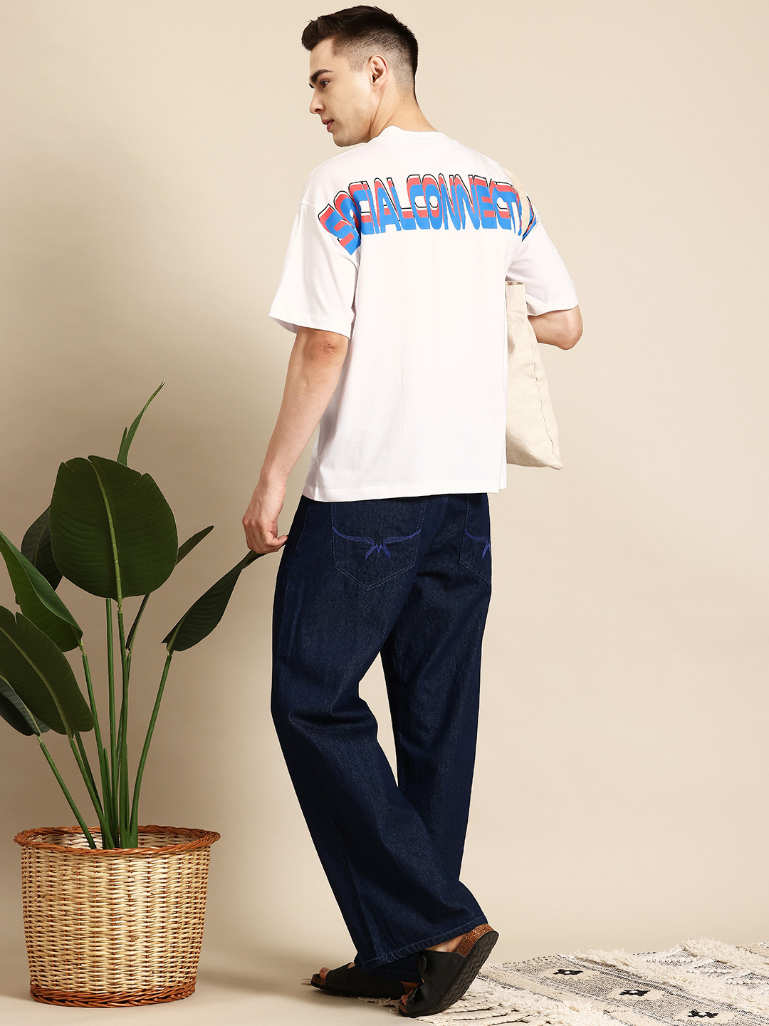 

Mast & Harbour Typography Printed Drop-Shoulder Oversized T-shirt, White