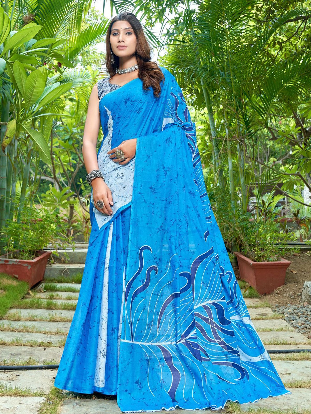 

Anouk Ethnic Motifs Pure Cotton Saree, Blue