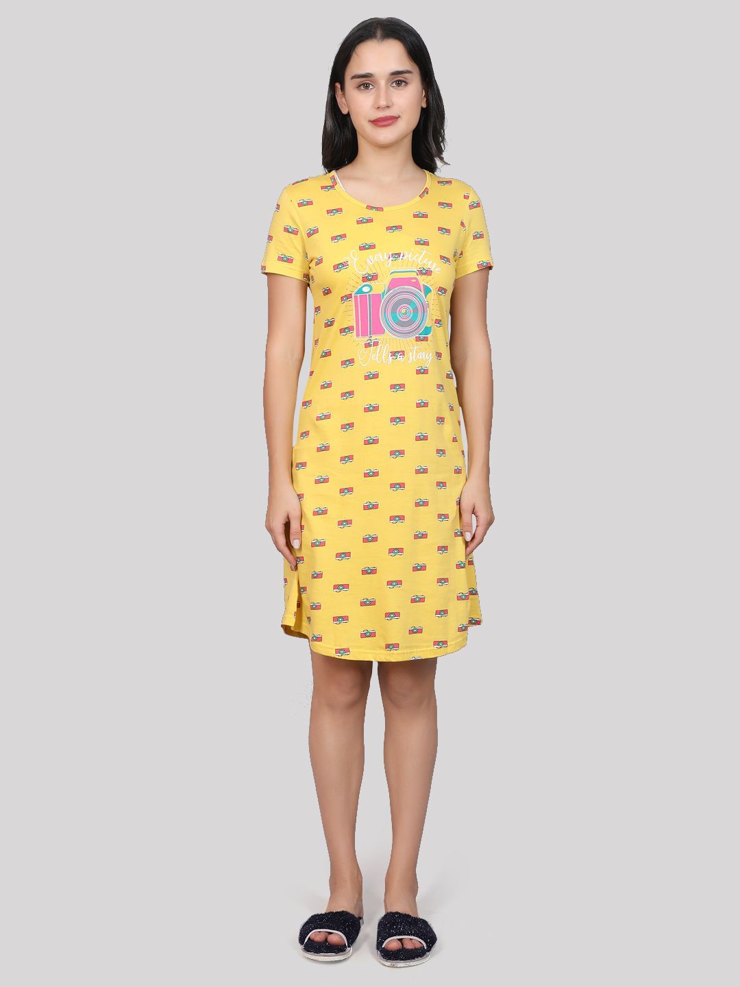 

evolove Printed Nightdress, Yellow