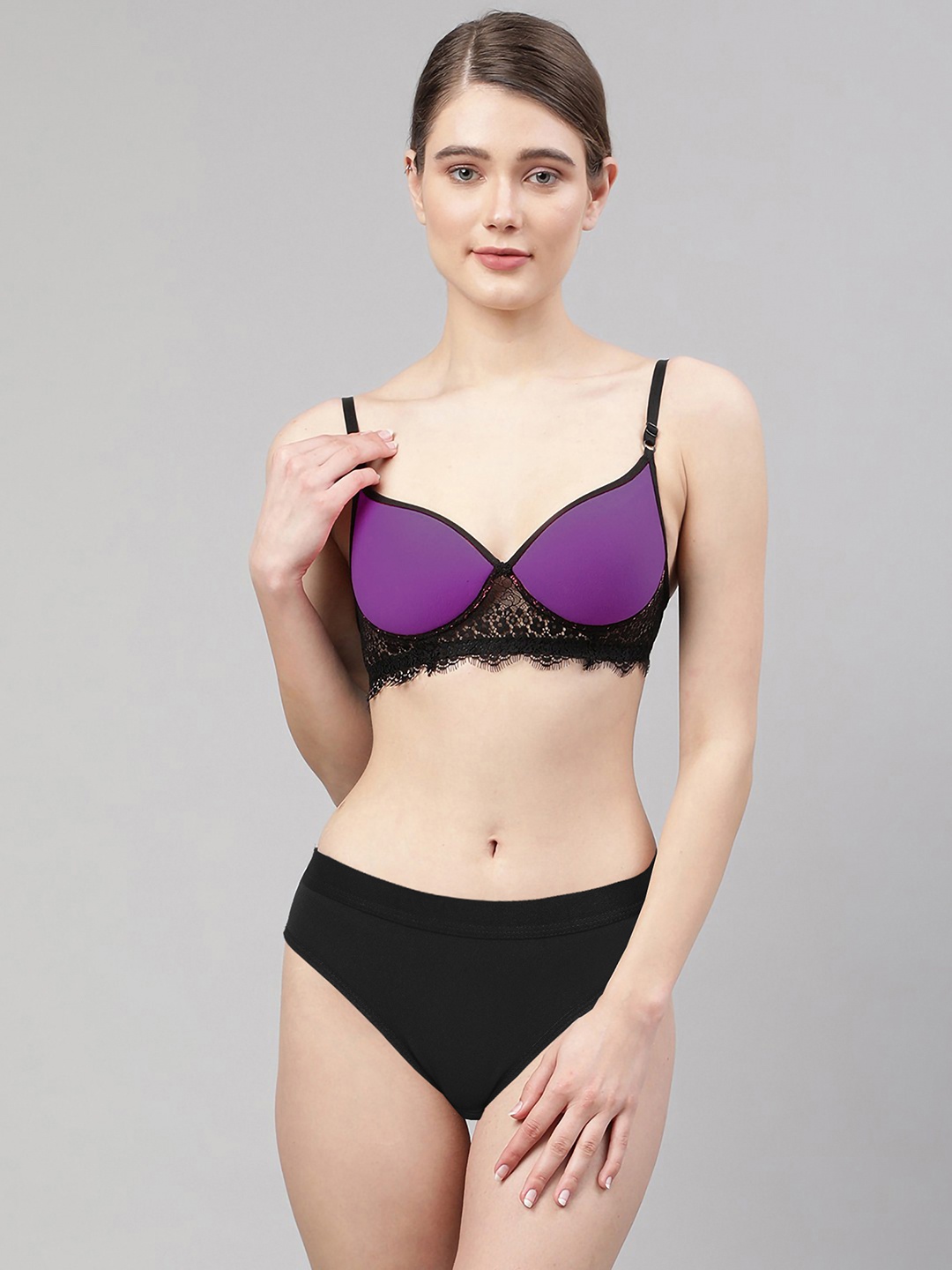 

AROUSY Lightly-Padded Non Wired Women Lingerie Sets, Purple