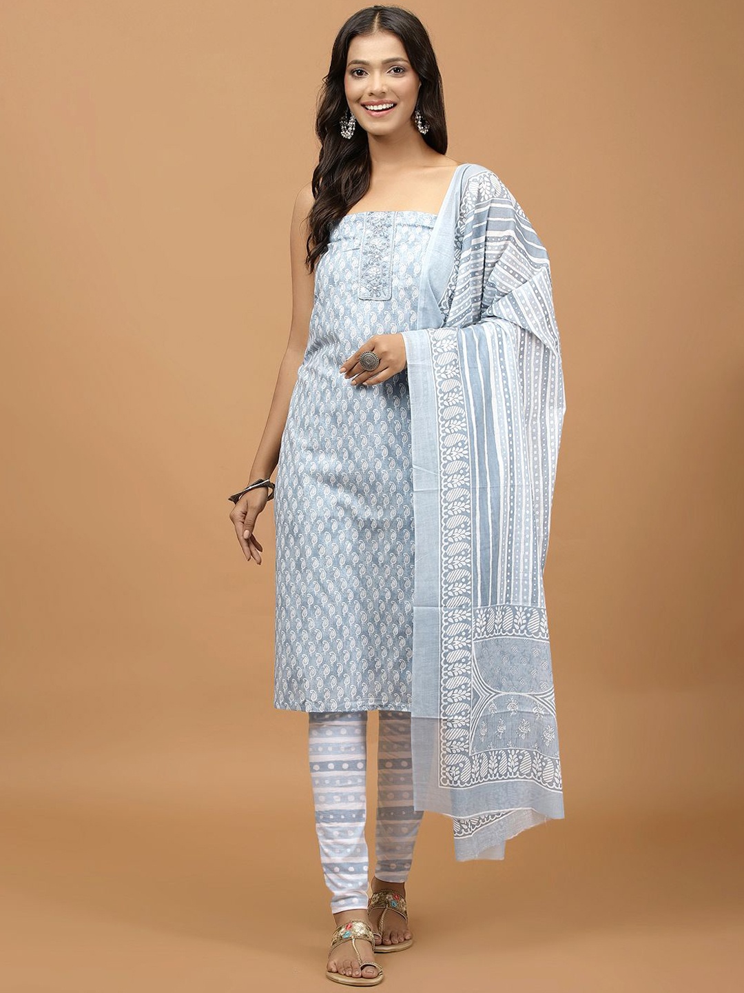

Meena Bazaar Paisley Printed Unstitched Dress Material, Blue