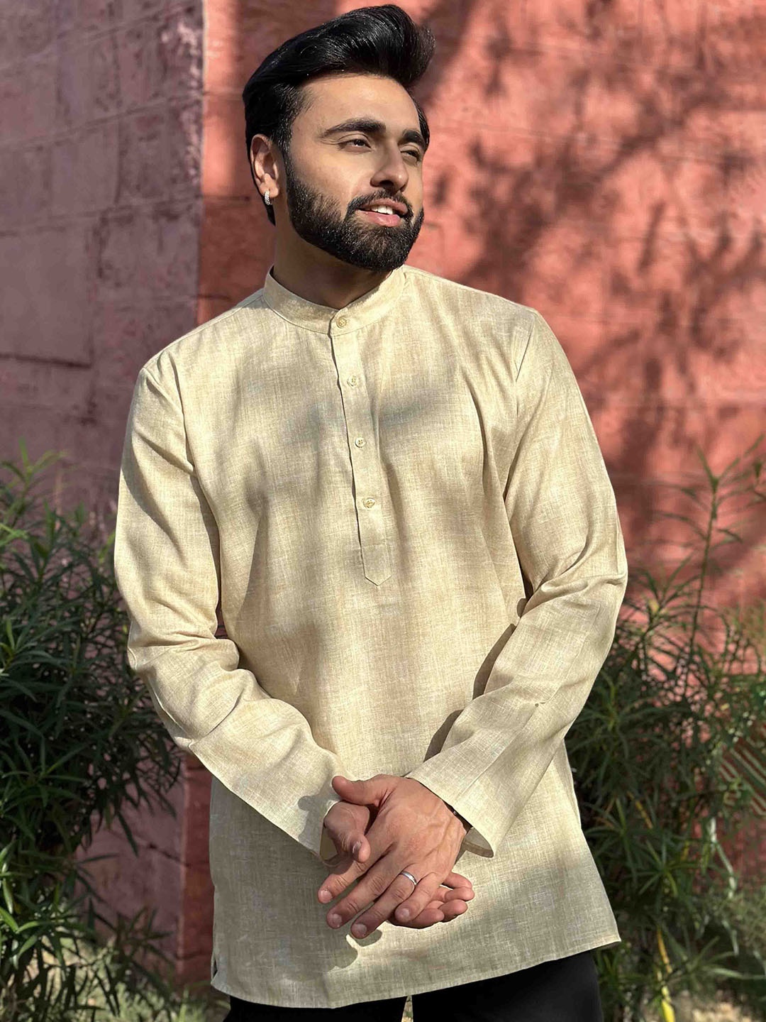 

Ethnic India Woven Design Band Collar Straight Kurta, Yellow