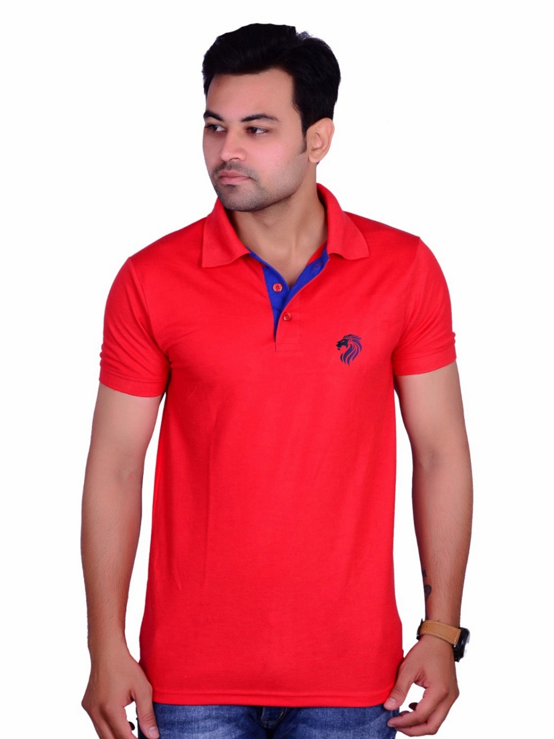 

LA MILANO Men Polo Collar Applique Slim Fit T-shirt, Red