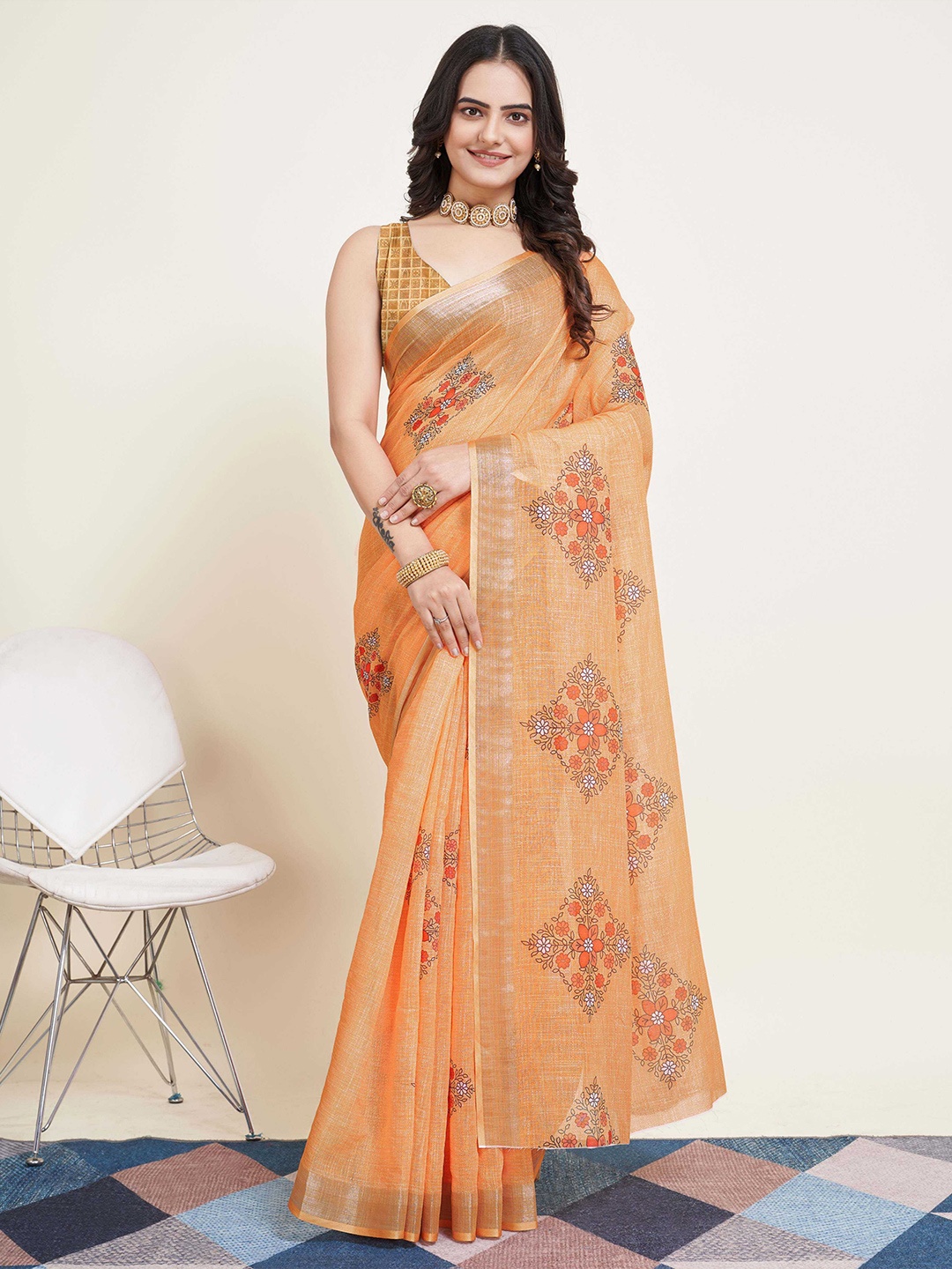 

Kriyansh Floral Pure Georgette Saree, Orange