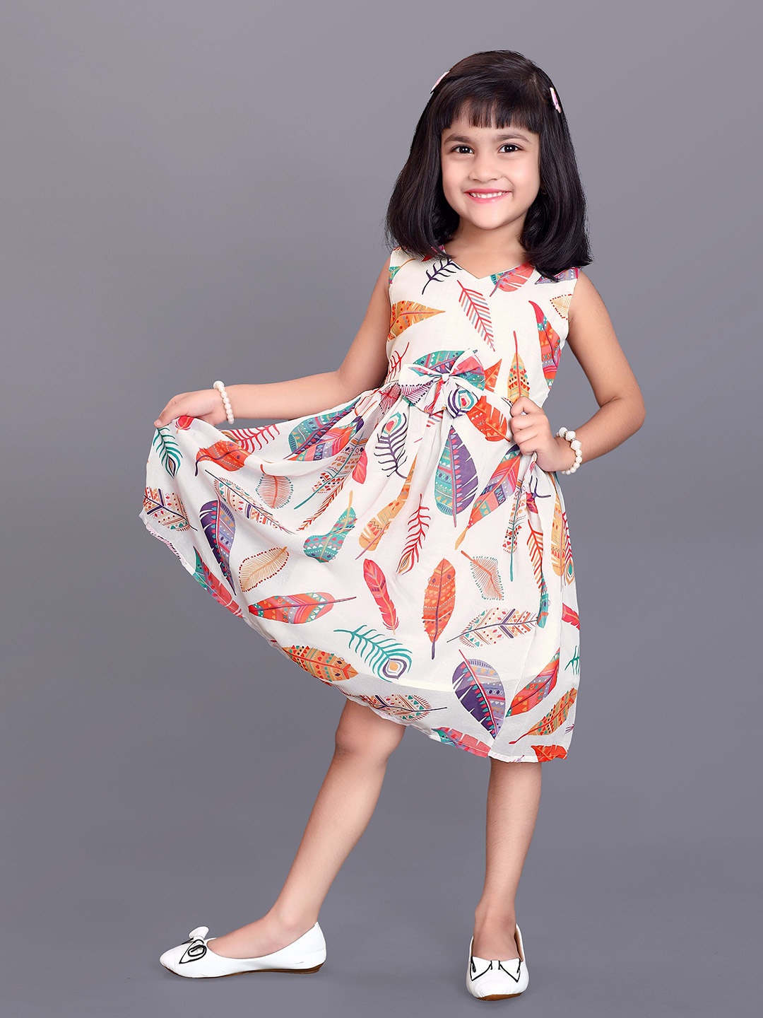 

FEBVIBE Floral Print Fit & Flare Midi Dress, White