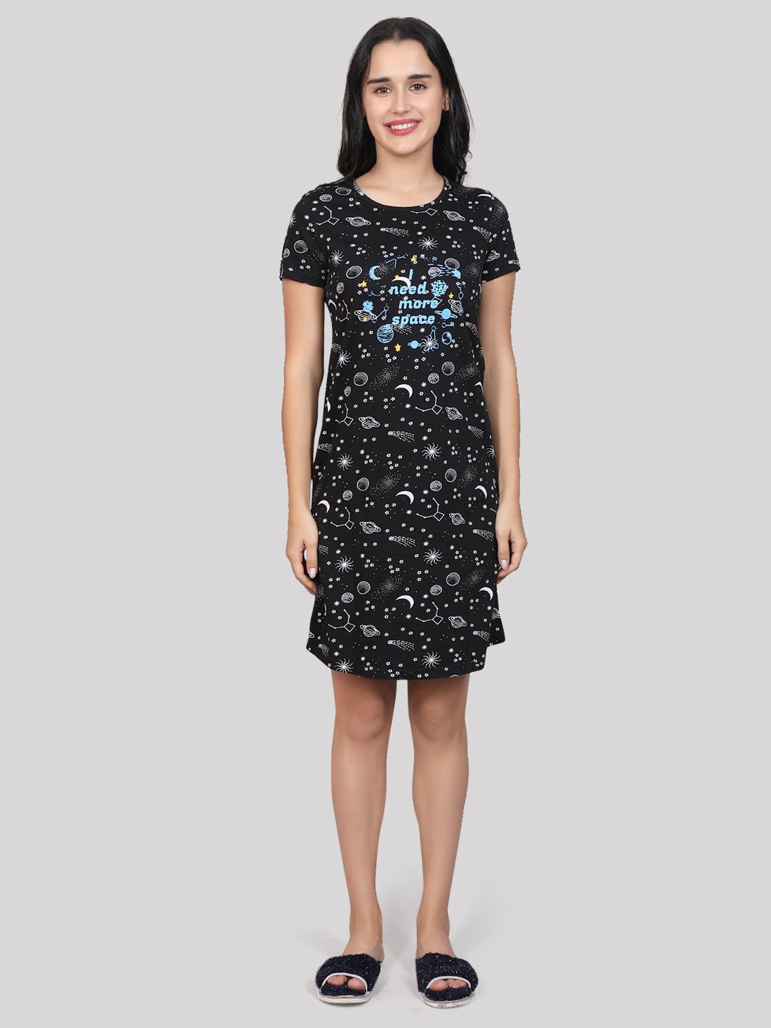 

evolove Printed Nightdress, Black