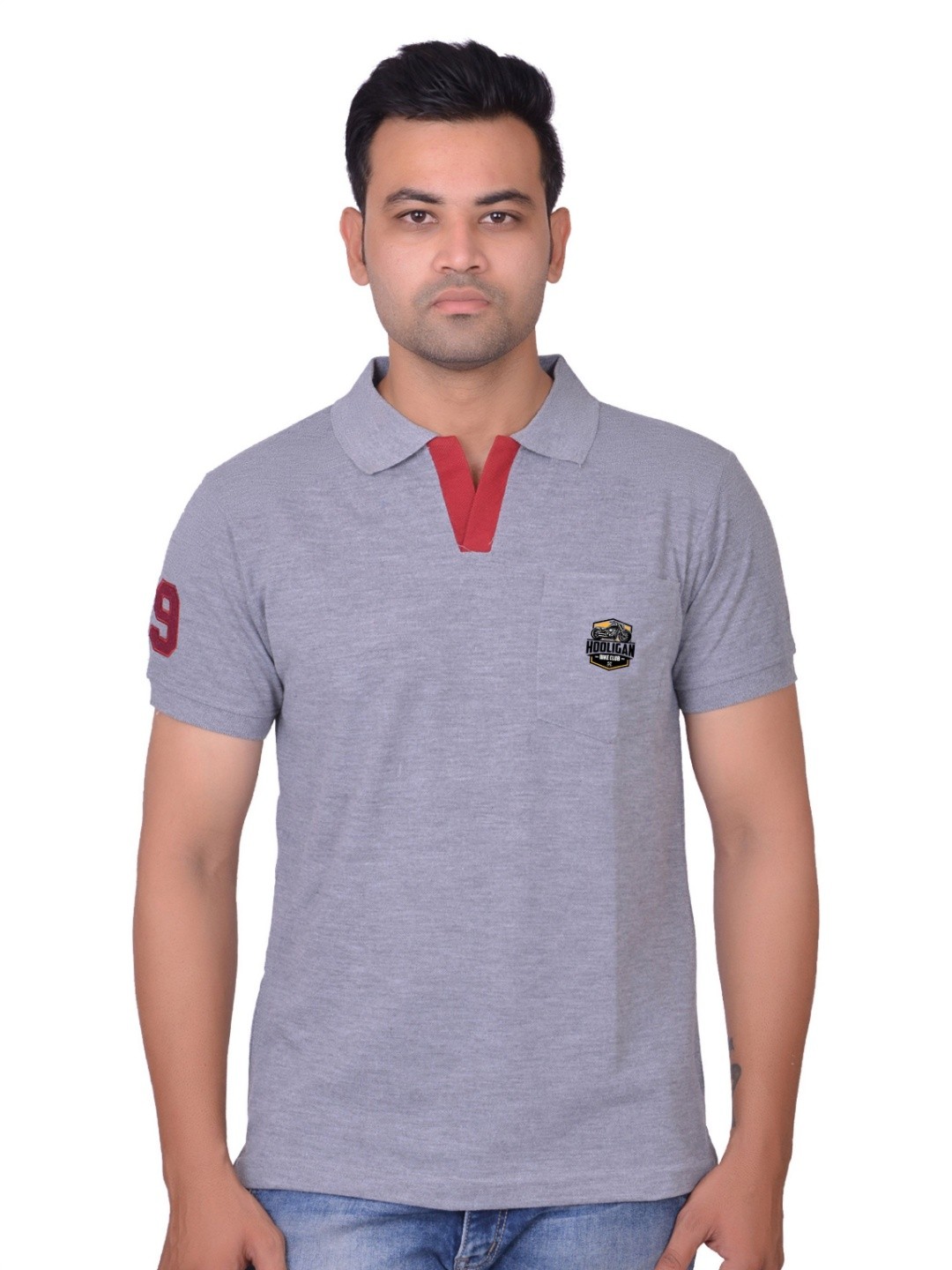 

LA MILANO Men Polo Collar Slim Fit T-shirt, Grey