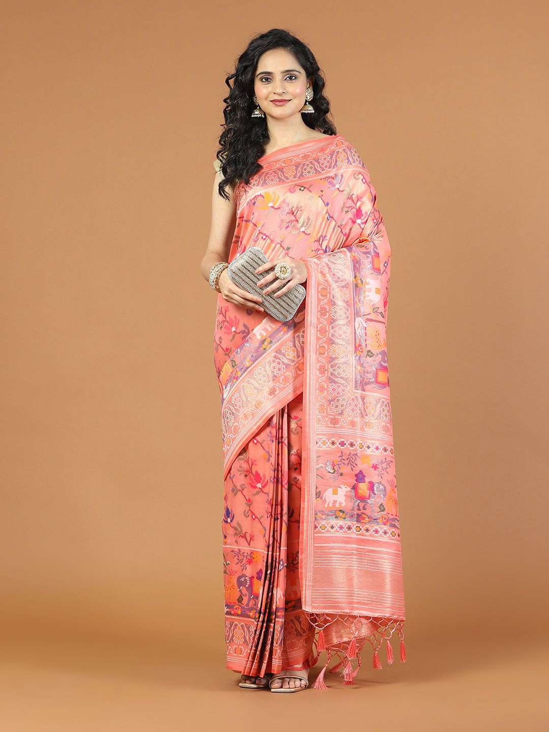 

Meena Bazaar Woven Design Zari Art Silk Saree, Peach