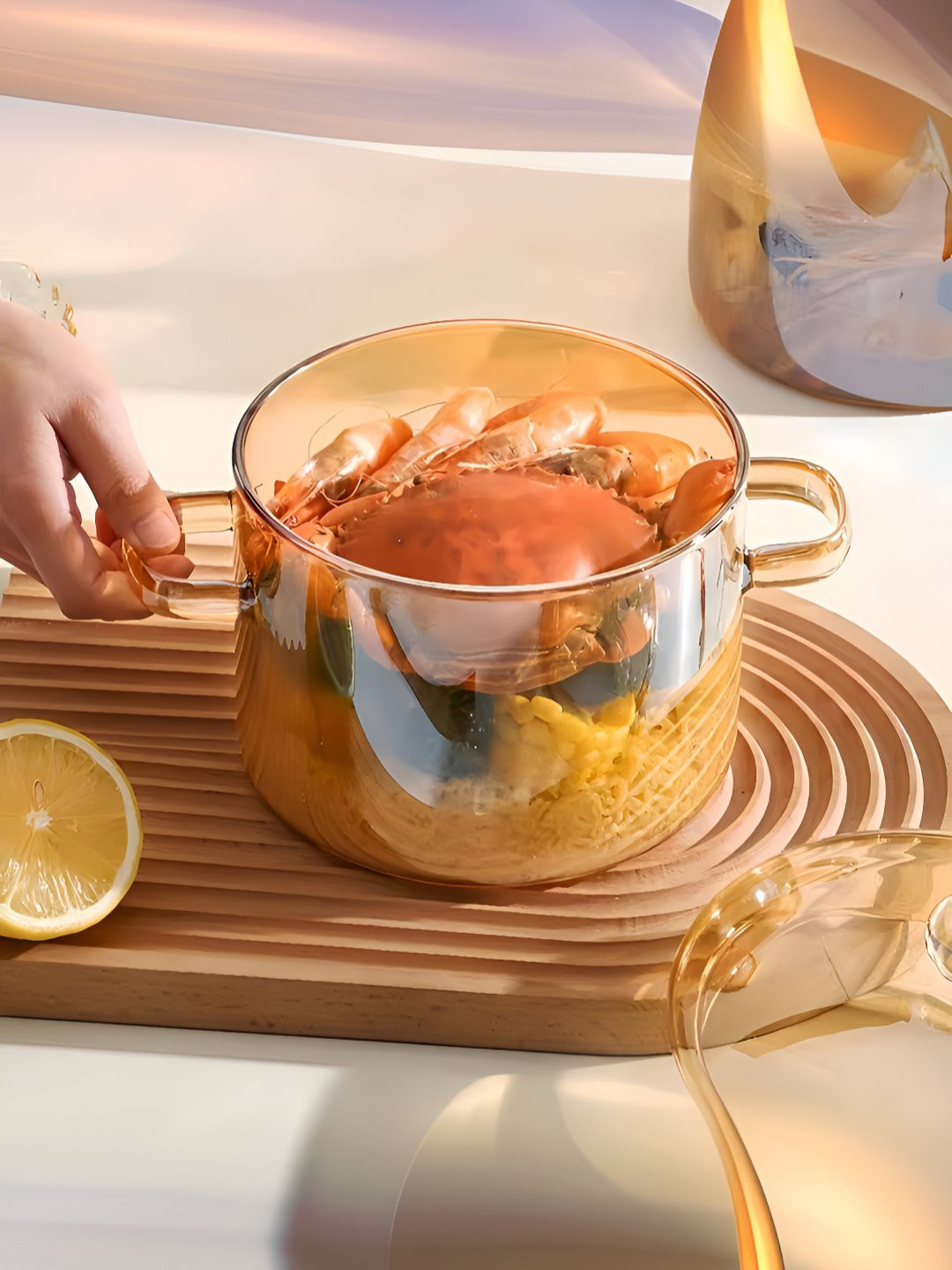 

UMAI Brown Induction Base Borosilicate Glass Tope With Lid & Handle