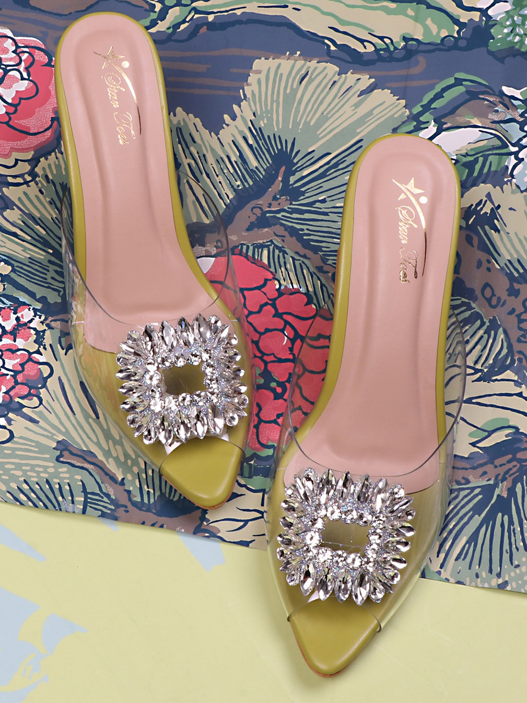 

STARTOES Embellished Party Block Mules, Green