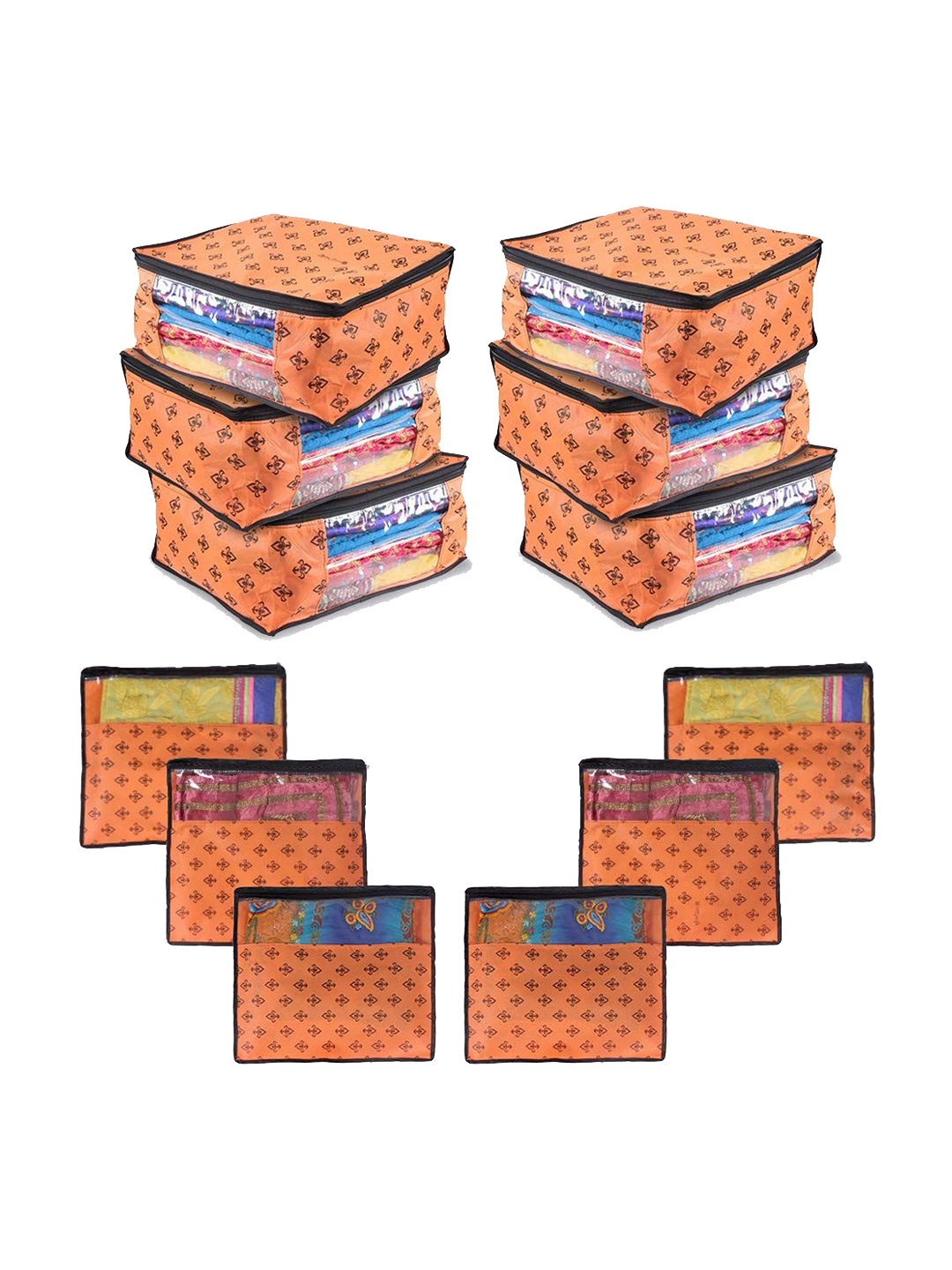

prettykrafts Orange & Black 6 Pieces Reusable Multi-Utility Organisers
