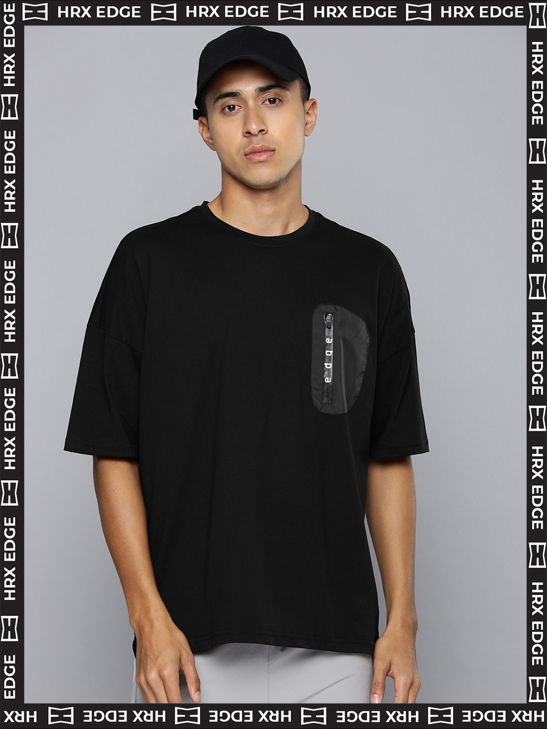 

HRX By Hrithik Roshan EDGE Men Jet Black Bio-Wash Brand Carrier Tshirts