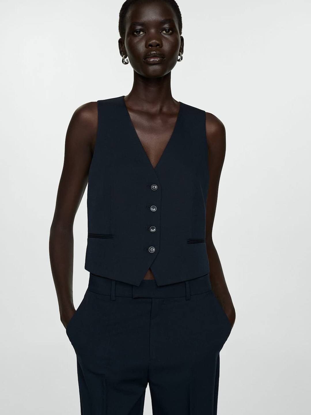 

MANGO V-Neck Panelled Suit Waistcoat, Navy blue