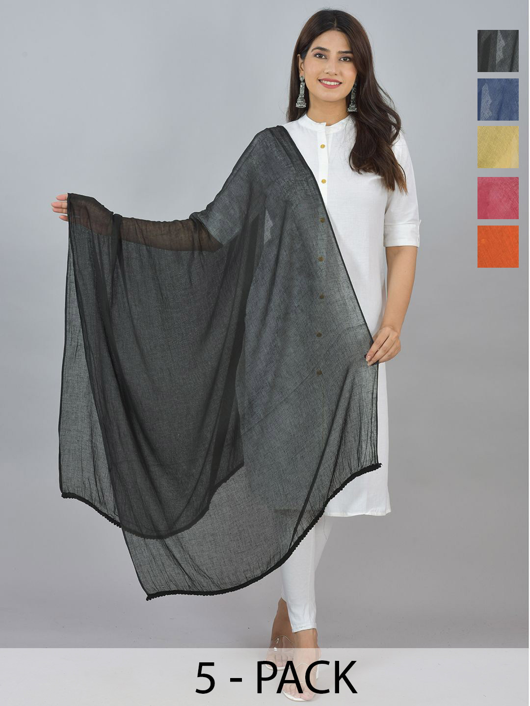 

LA FEMINAE Pack of 6 Pure Cotton Dupatta, Orange