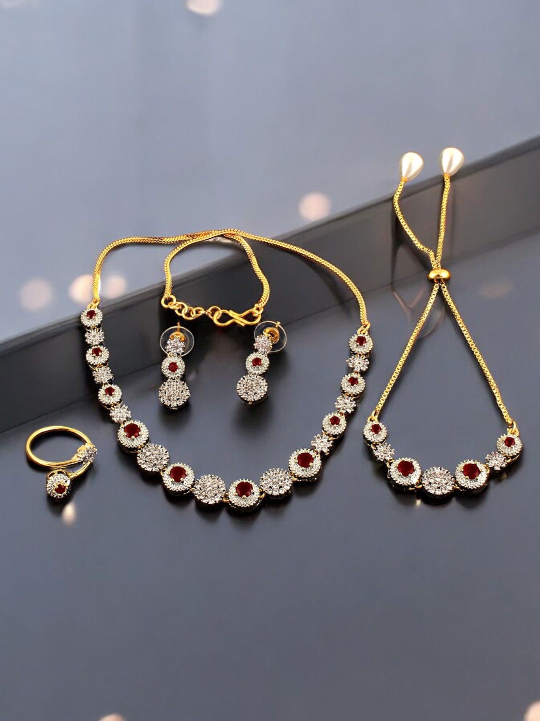 

LUCKY JEWELLERY 18K Gold-Plated AD Stone-Studded Jewellery Set