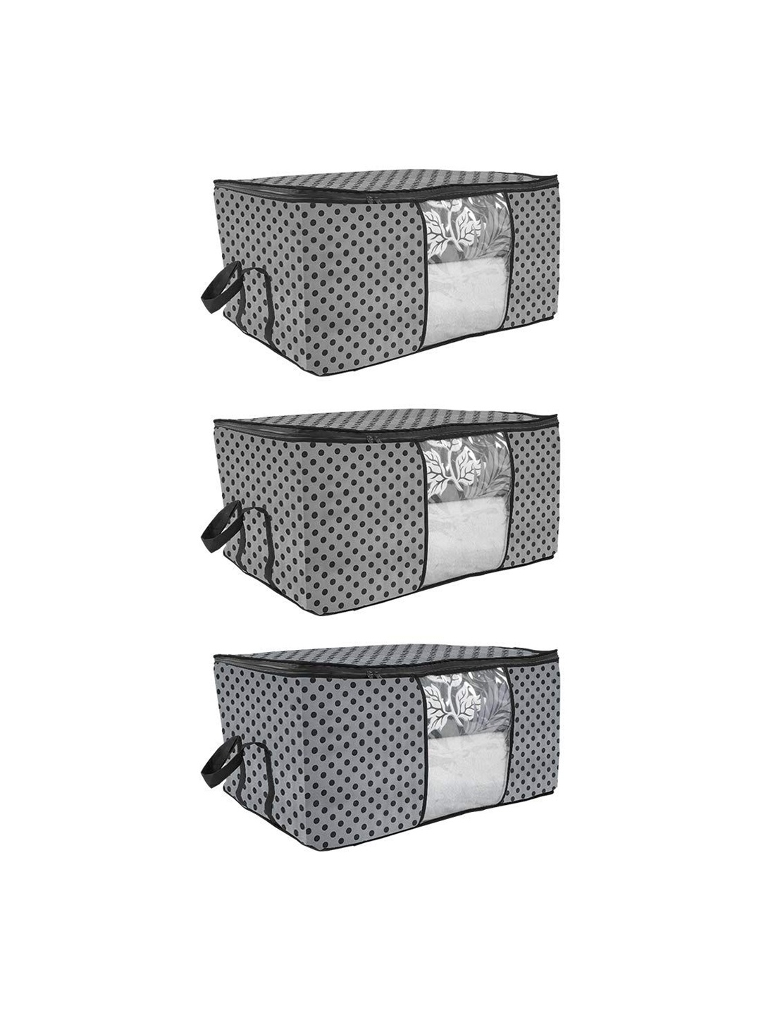 

prettykrafts Grey & Black 3 Pieces Printed Reusable Multi-Utility Organisers