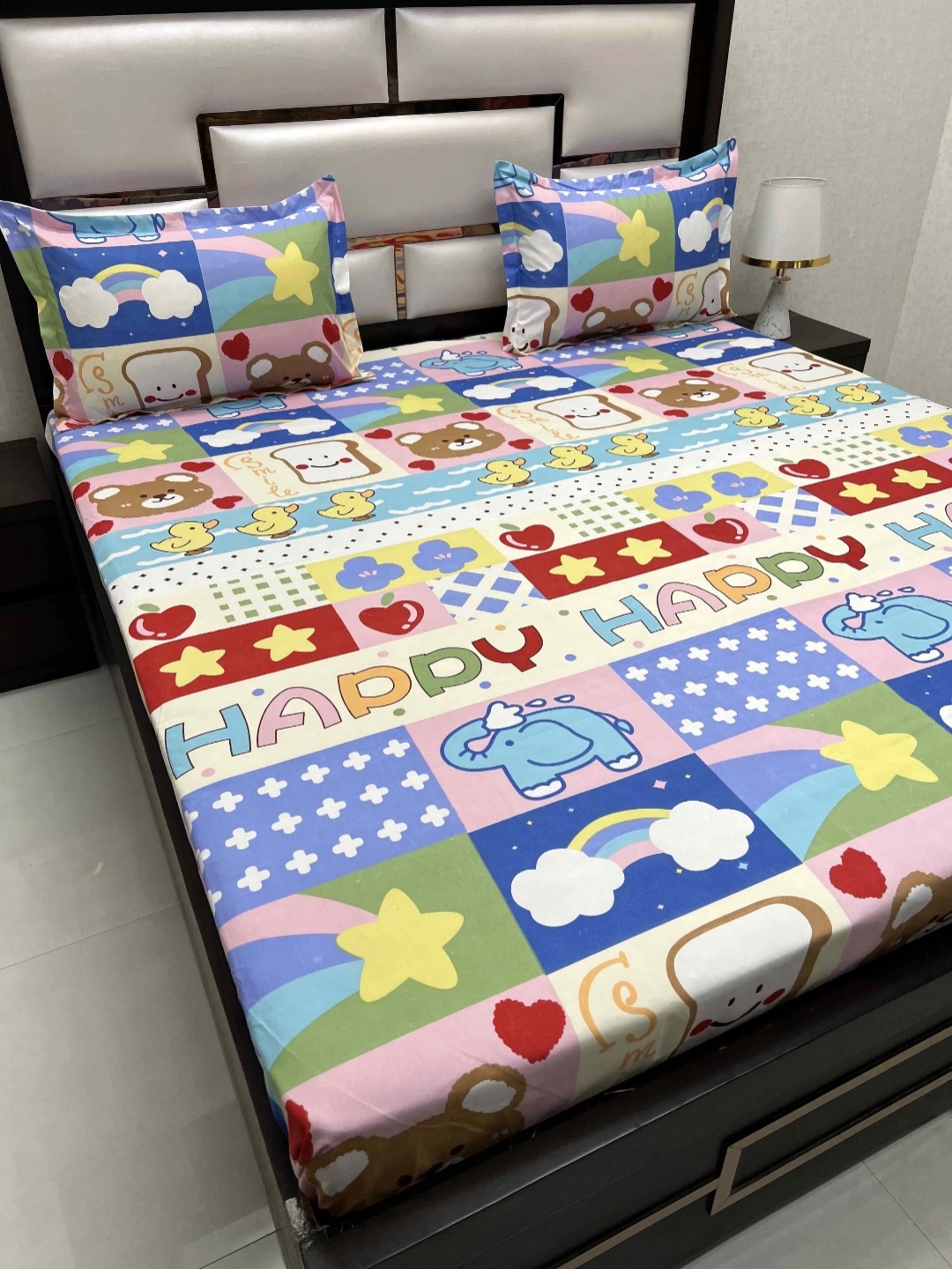 

Pure Decor Kids Queen Size Double Bed Bedsheet With 2 Pillow Covers 2.28m X 2.54m, Blue