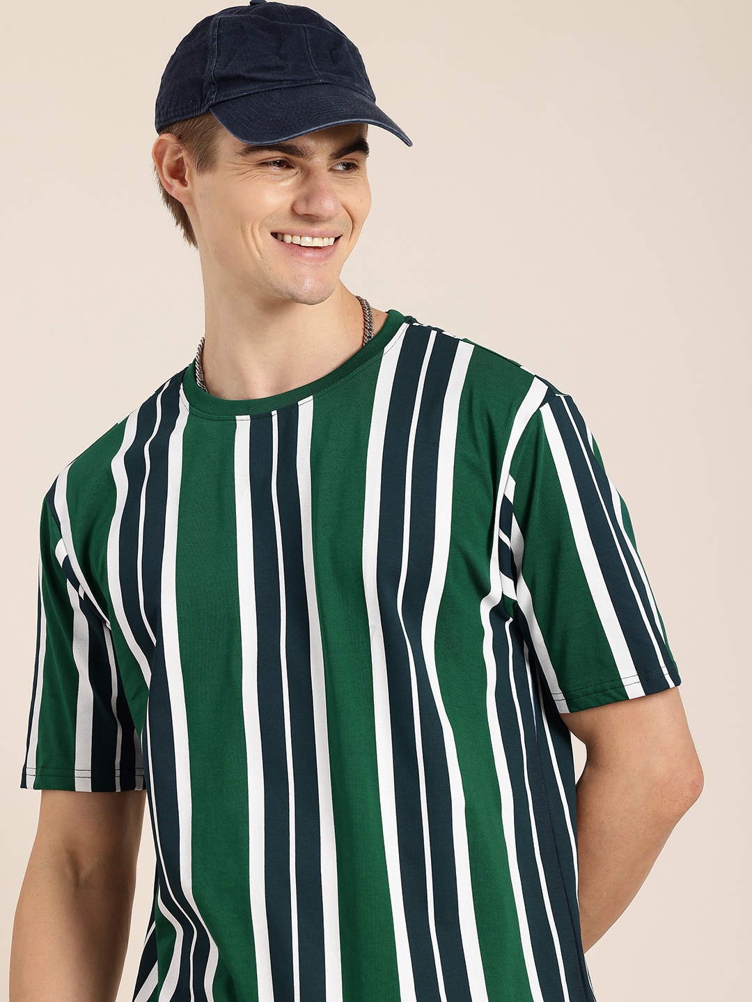 

HERE&NOW Striped Pure Cotton T-shirt, Green