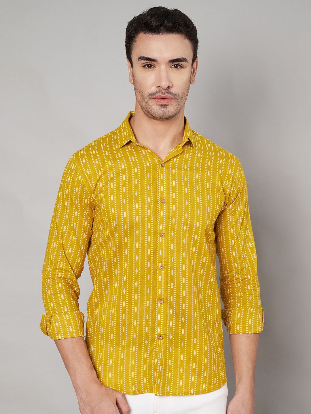 

COTLAND FASHION Men Classic Opaque Printed Casual Shirt, Mustard