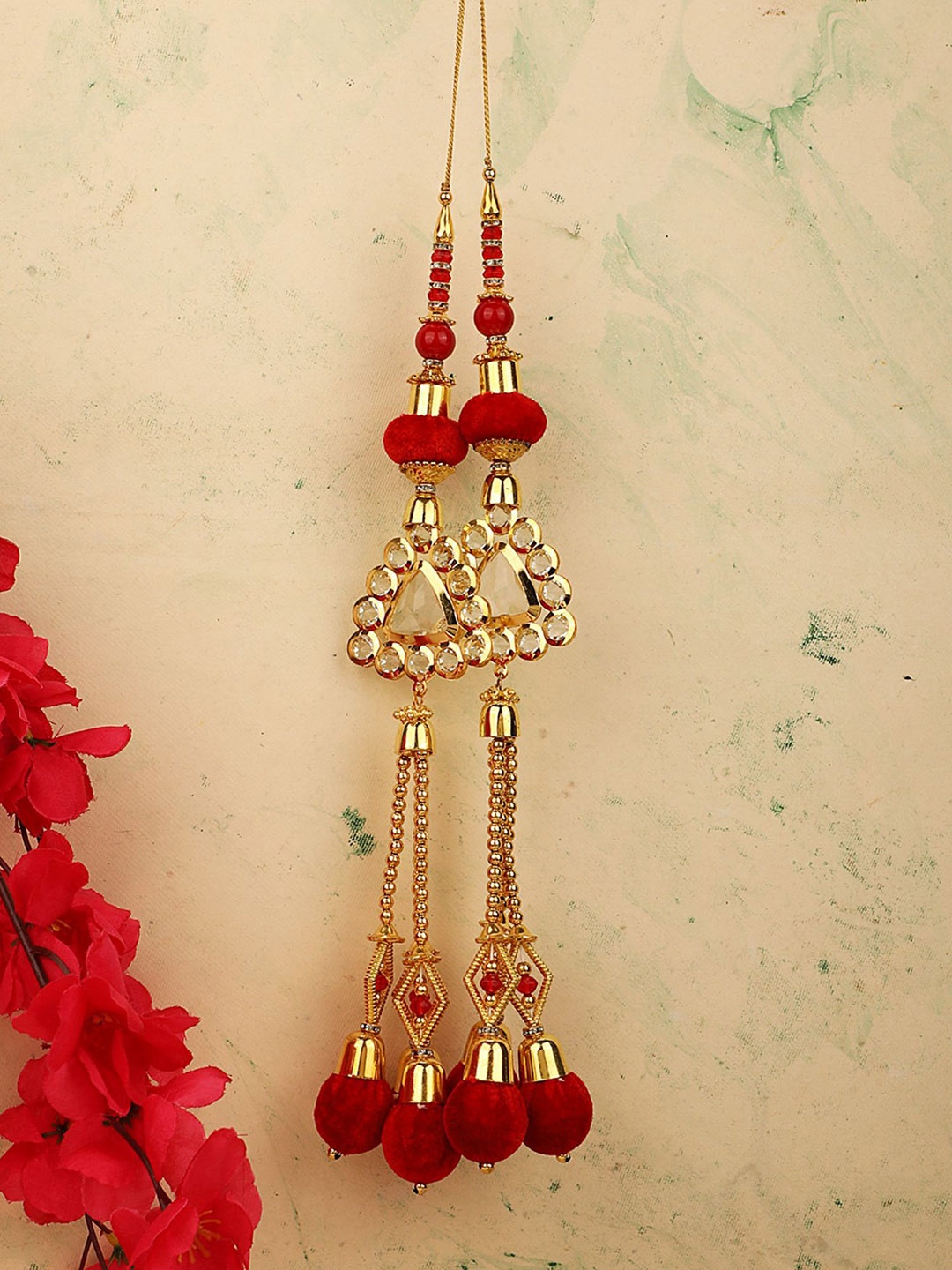 

ANIKAS CREATION Artificial Stones Studded Hanging Latkan For Lehenga, Red